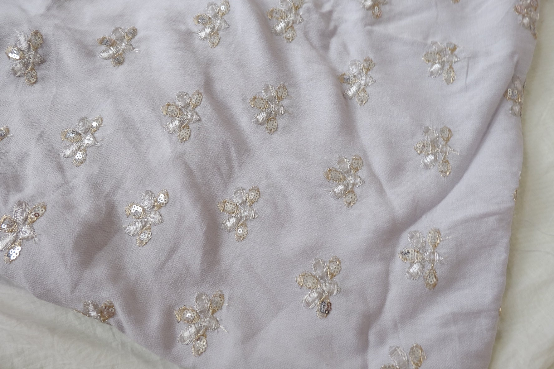 Sequin Bee Embroidered Tencel-Linen Fabric — 2.19 yd