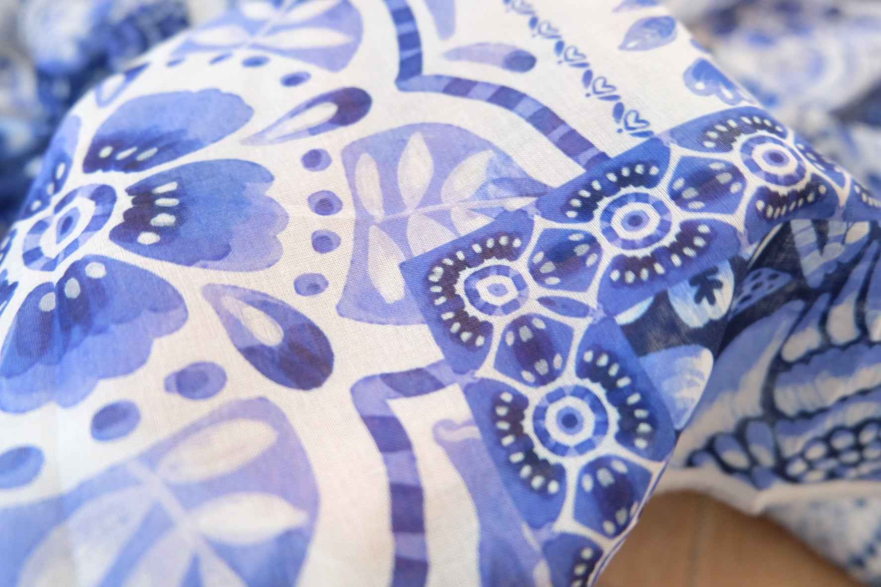 Blue Tile Print Cotton Voile — 2.2 yd