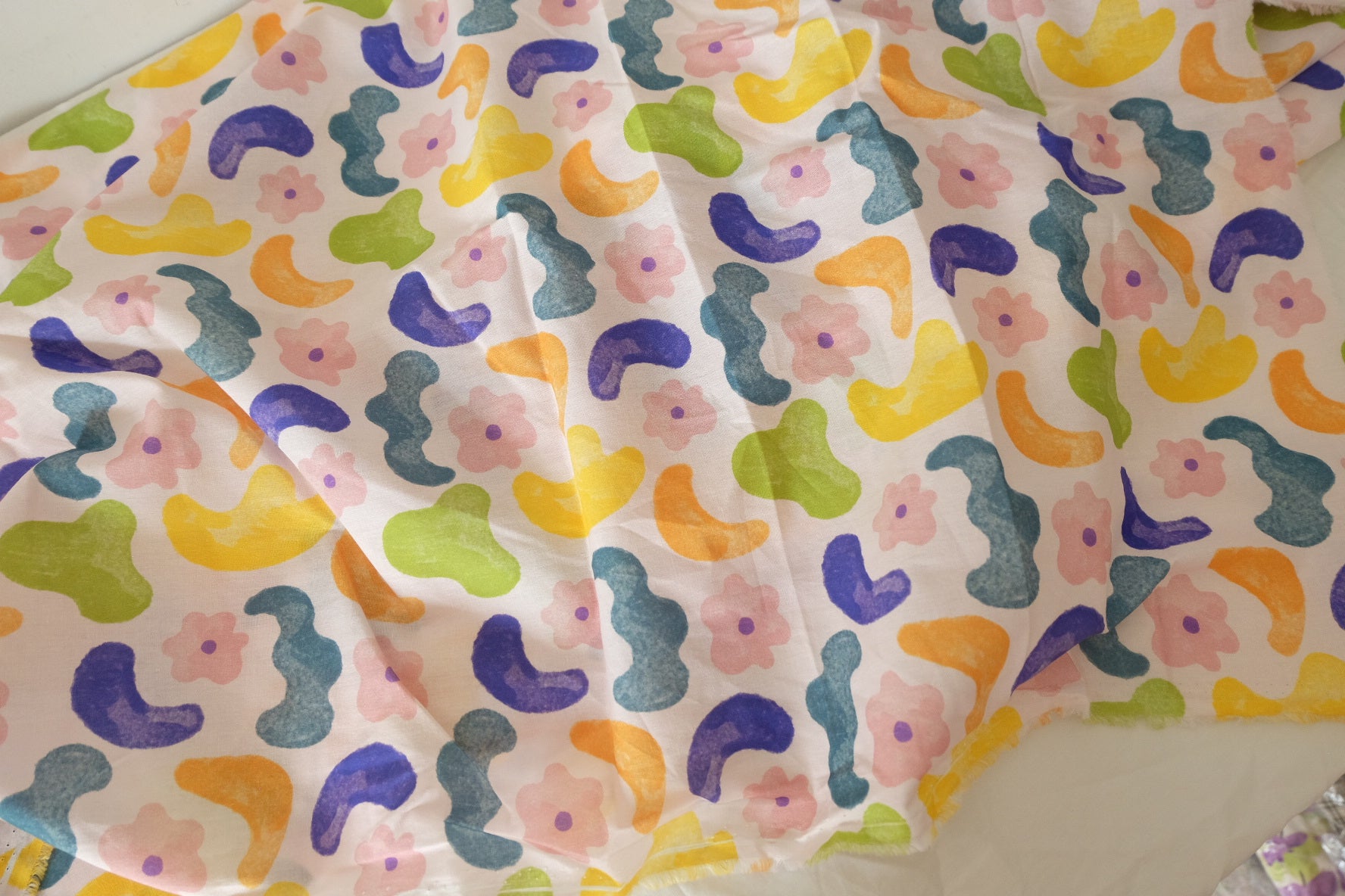 Playful Abstract Floral Cotton Poplin Fabric - 1.9 yd