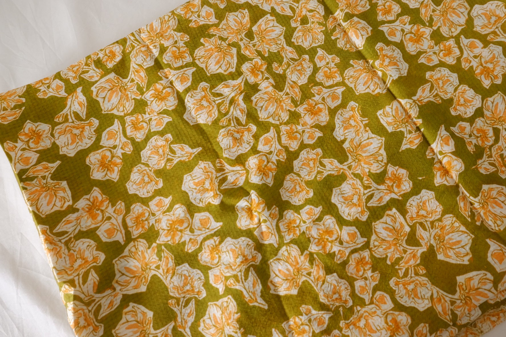 Olive Floral Textured Tencel Ramie Blend Fabric – 3.3 yd
