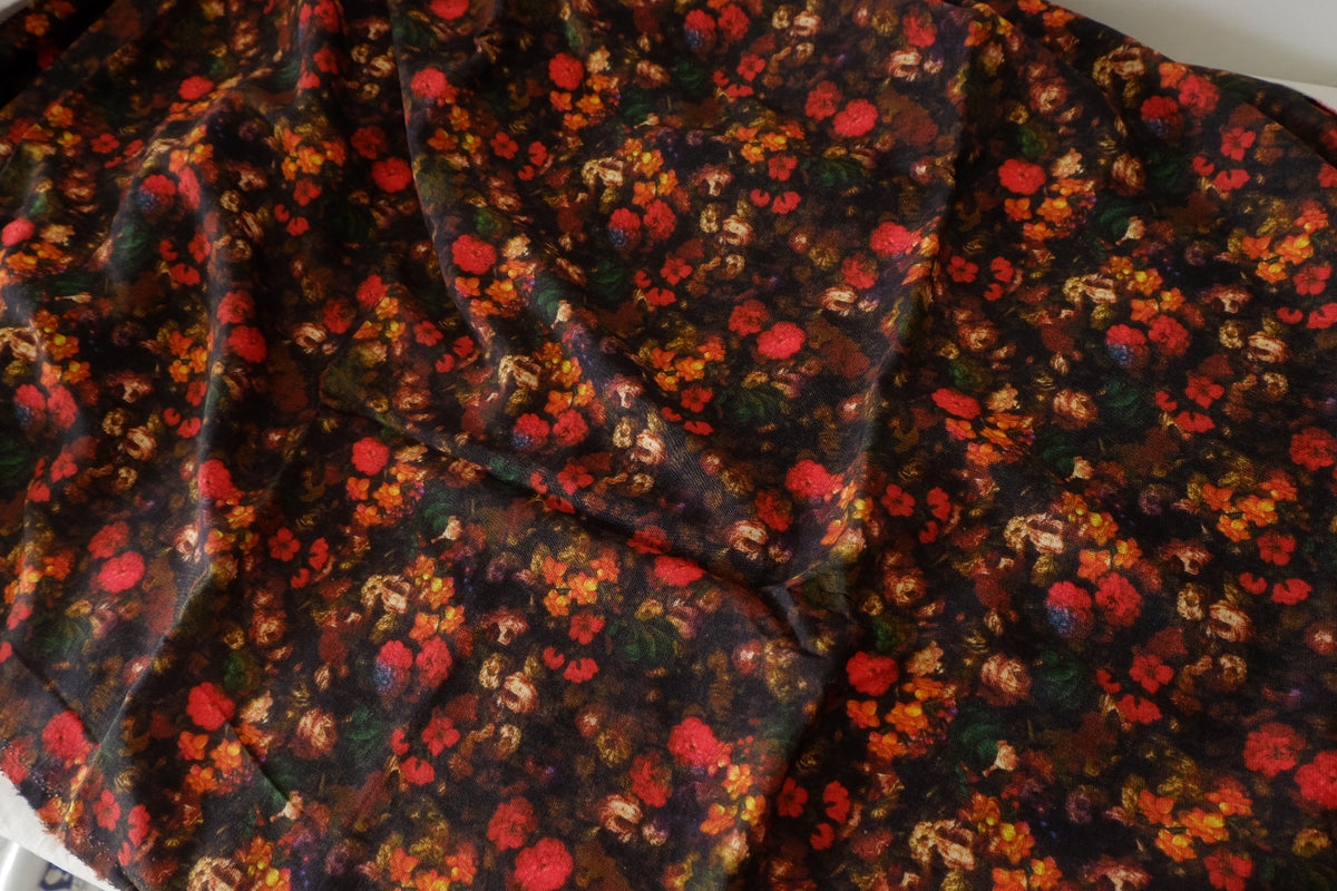 Dark Painterly Floral Tencel Linen – 1.9 yd