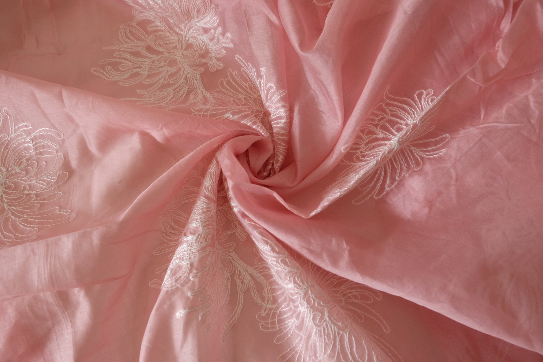 Blush Pink Tencel Embroidered Sheer Fabric – Delicate Floral Mesh – 3.4 yd
