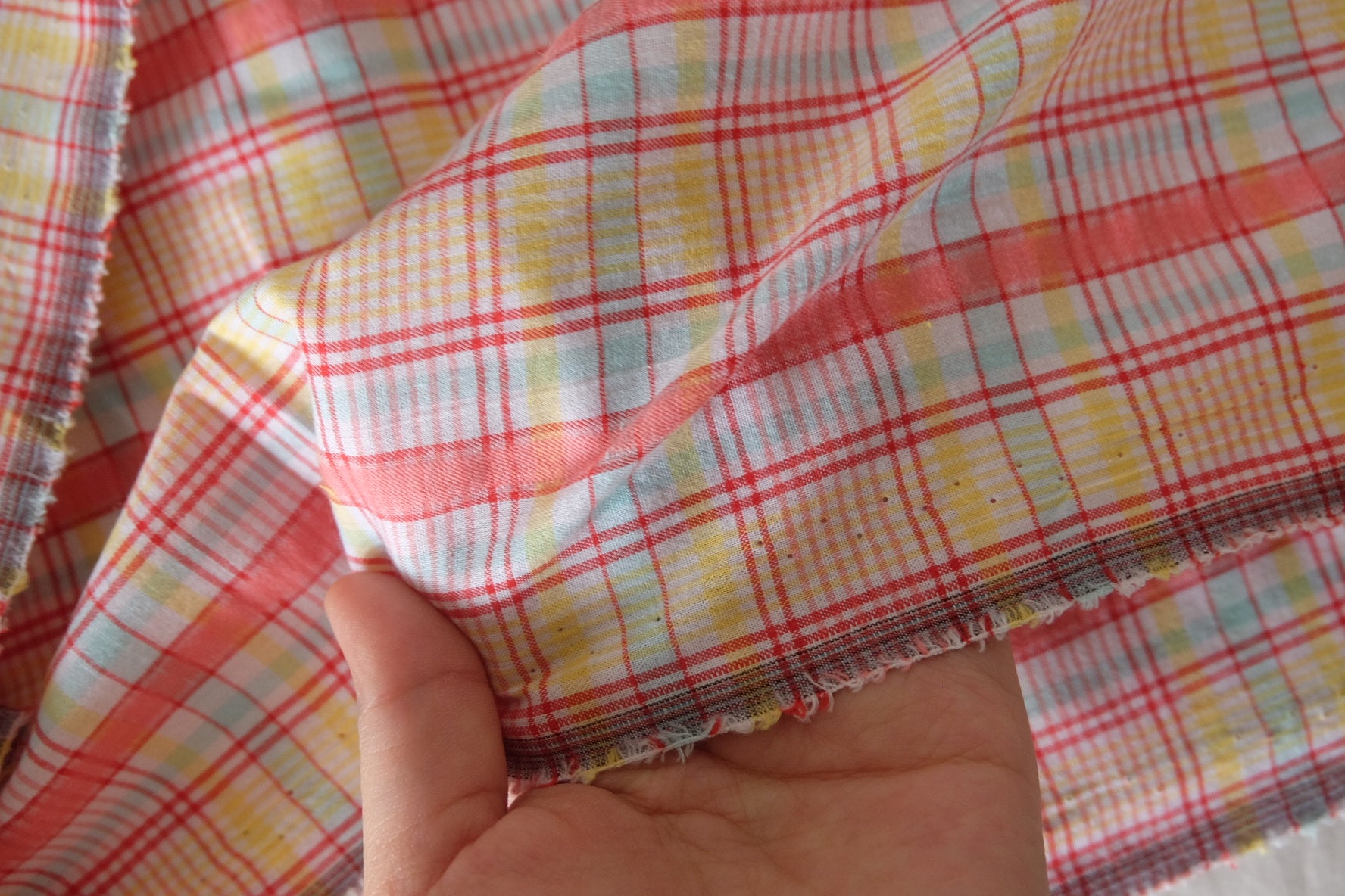 Pastel Seersucker Plaid Yarn-Dyed Cotton – 2.19 yd