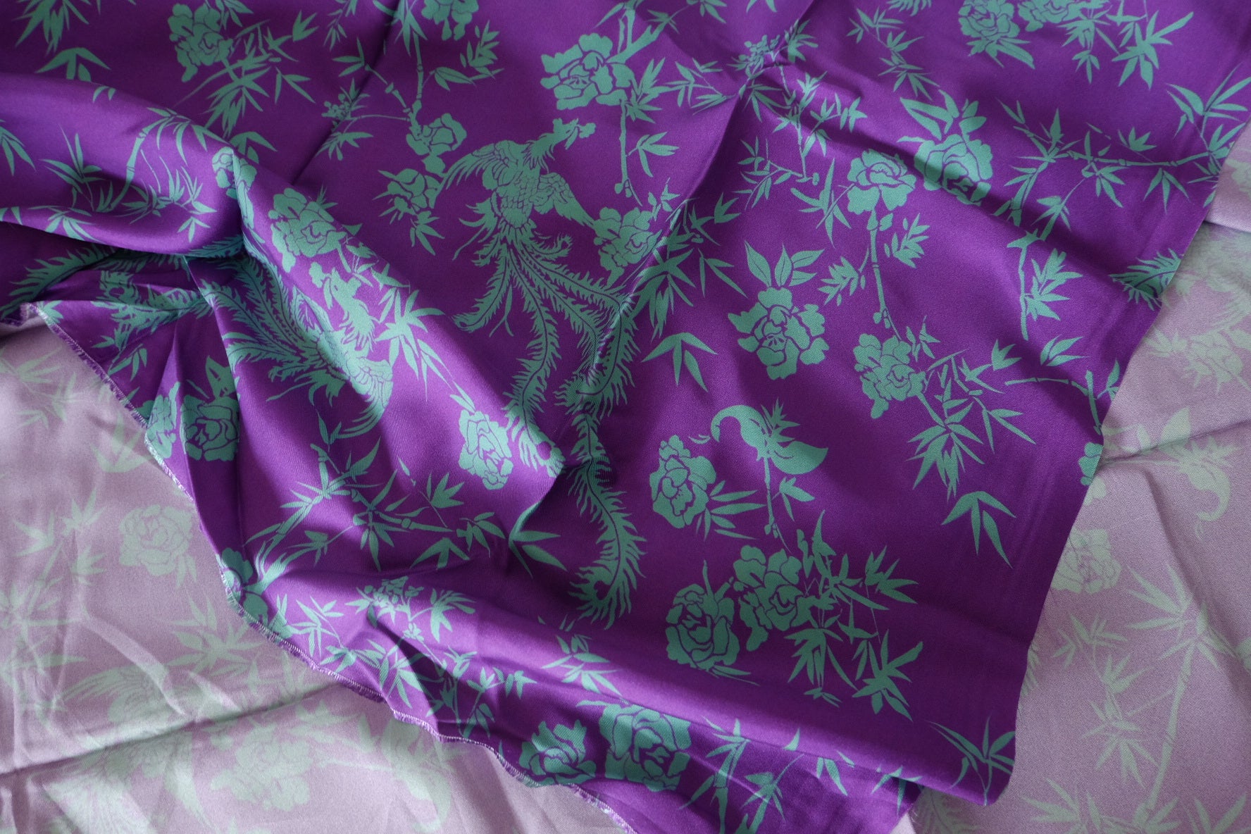 Imperial Purple Phoenix & Peony Mulberry Silk Twill – 3.28 yd