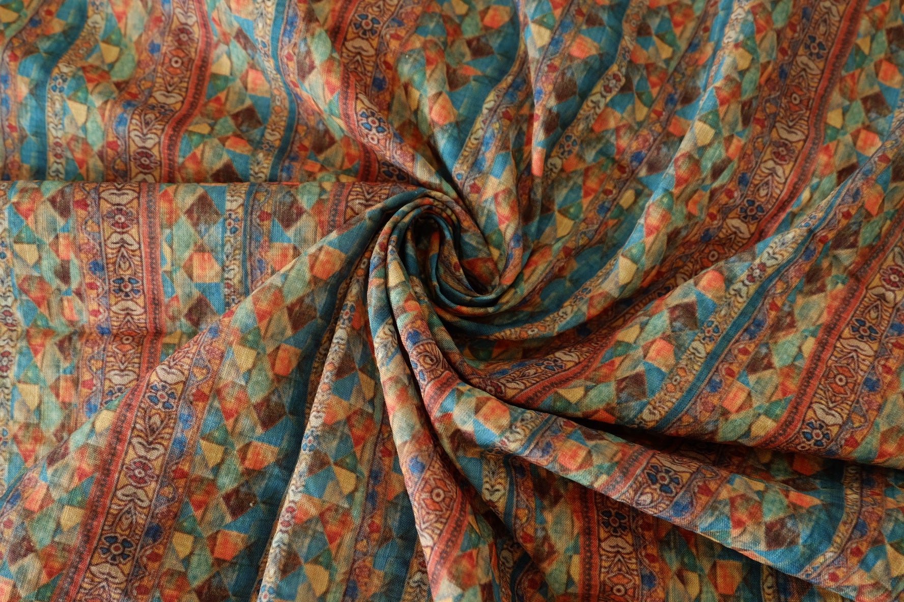 Teal Mosaic Stripe Linen Cotton – 2.2 yd