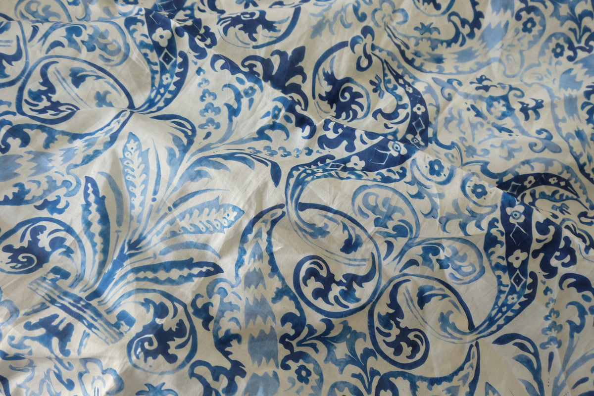 Blue Porcelain Paisley Cotton Voile – 3.3 Yards