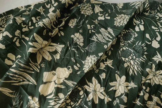 Forest Green Botanical Cotton Voile Fabric – 3.3 yd