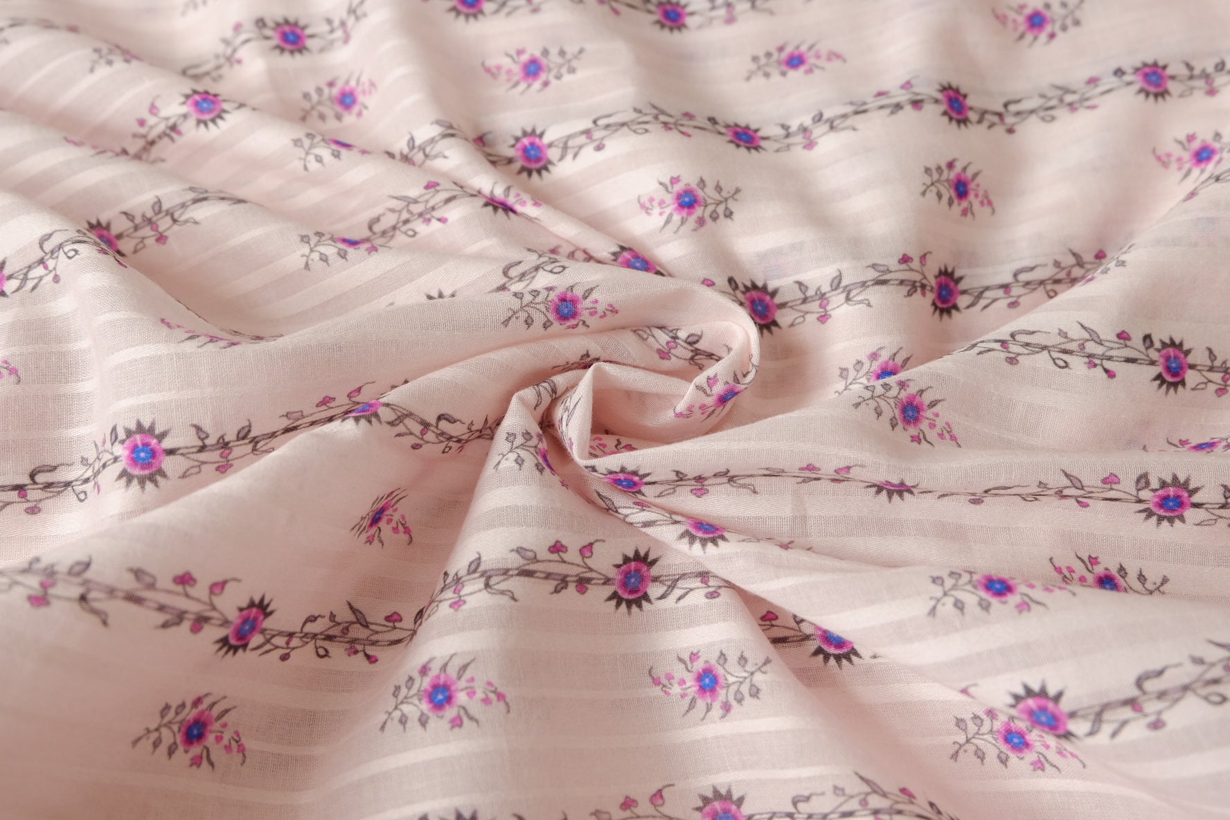 Blush Floral Vine Jacquard Stripe Cotton, 1.64 Yards
