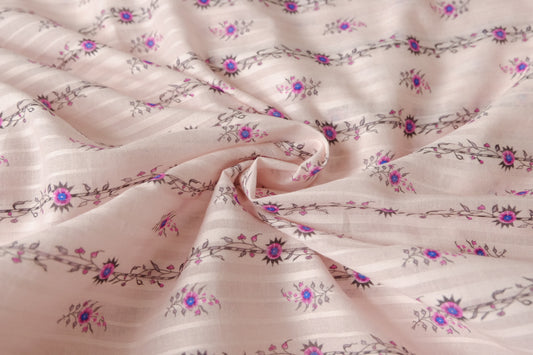 Blush Floral Vine Jacquard Stripe Cotton, 1.64 Yards