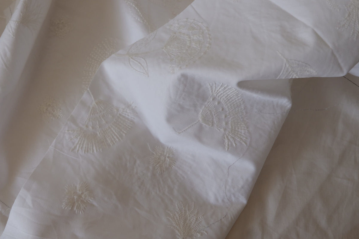 Dandelion Wishes – Ivory Embroidered Cotton Twill Fabric | 2.2 Yards