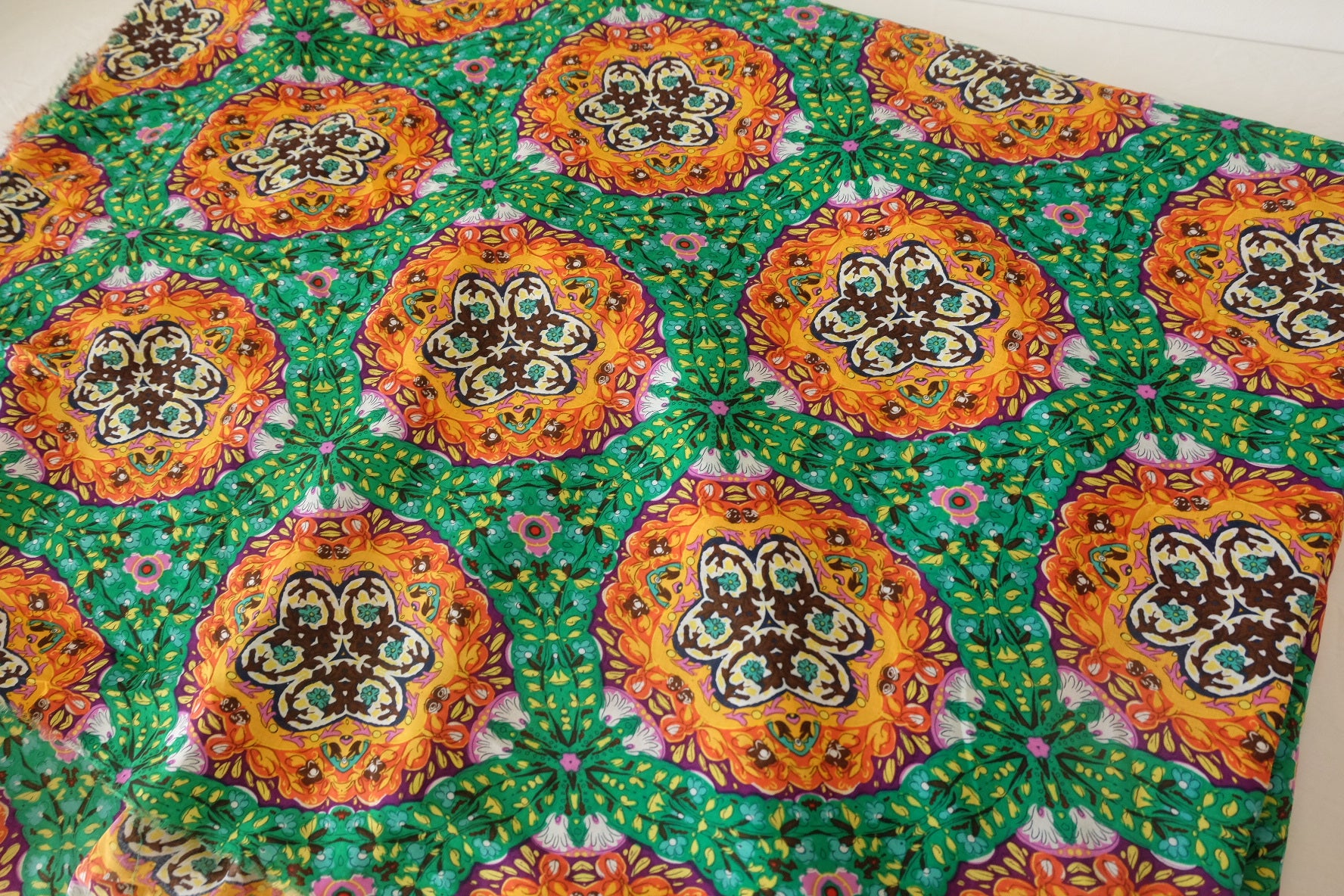 Bohemian Tile Print Rayon Challis Fabric – Per Yard
