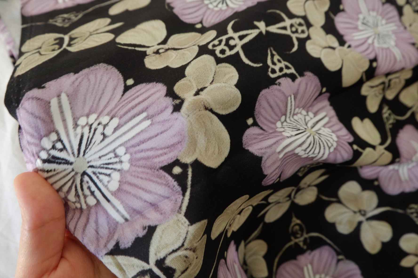 Silky Floral Rayon Fabric with Sateen Feel-1.64 yd