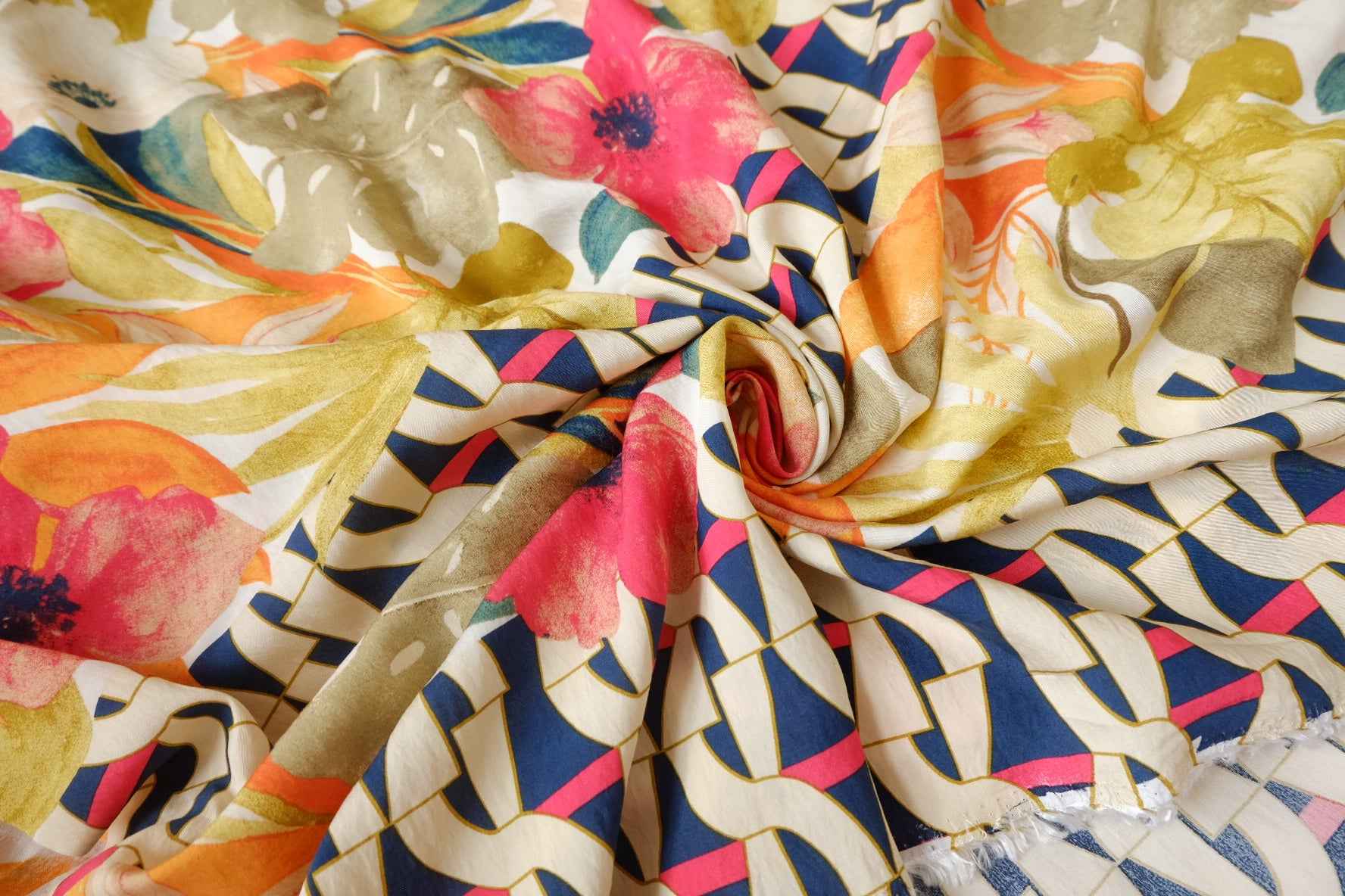 Border Floral Tencel Cotton Fabric - 1.64 yd