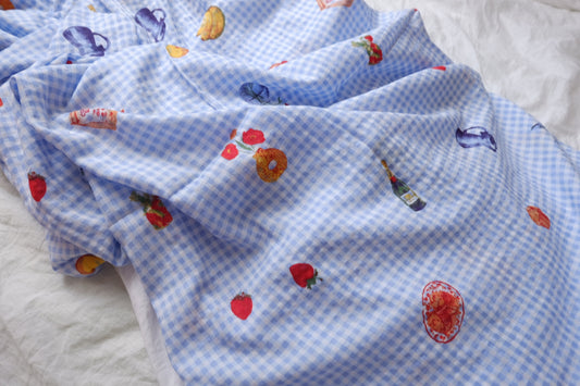 Blue Gingham Picnic Print Lightweight Cotton Fabric — 2.19 yd