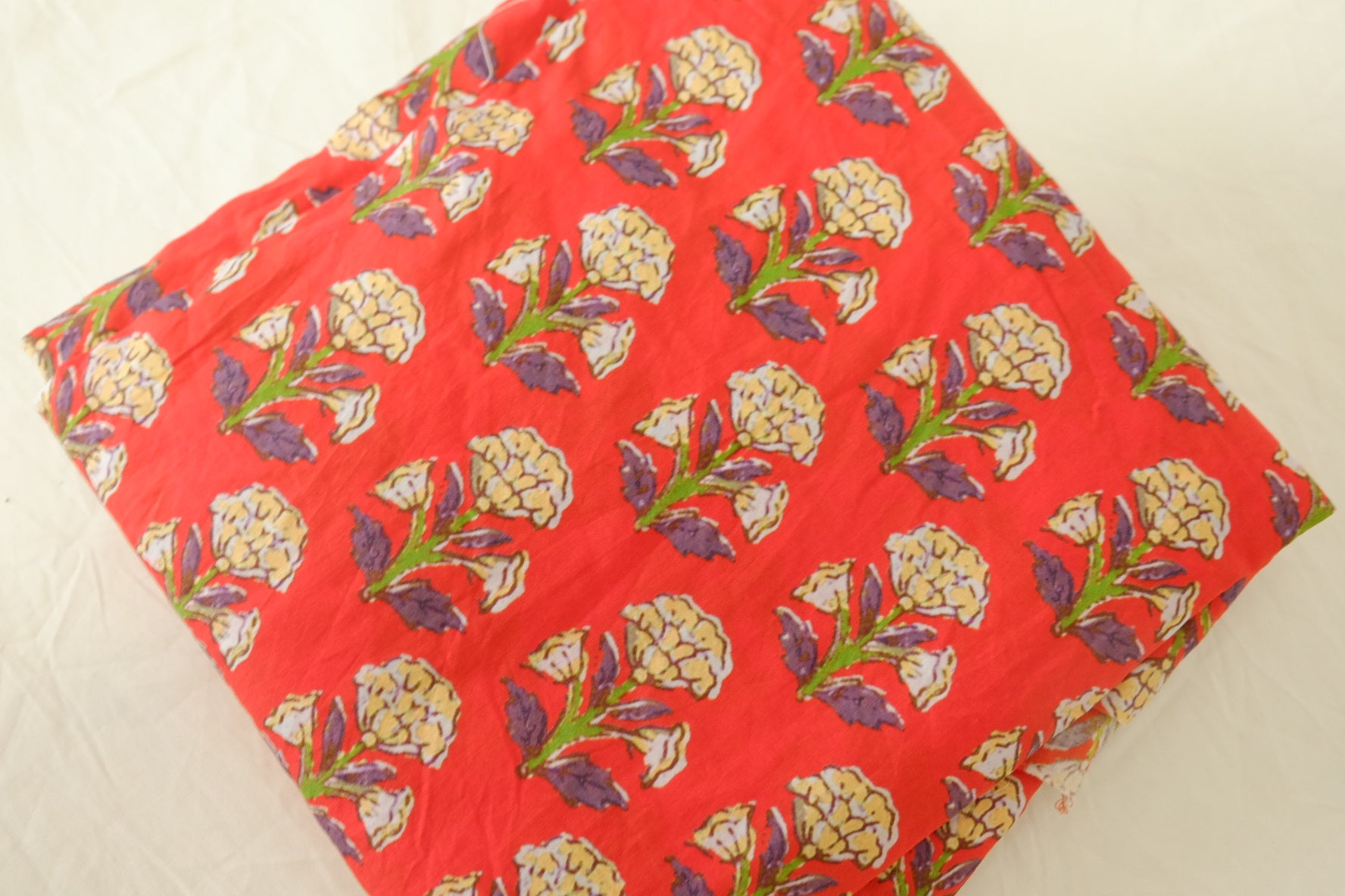 Red Floral Cotton Lawn Fabric - 2.2 yd