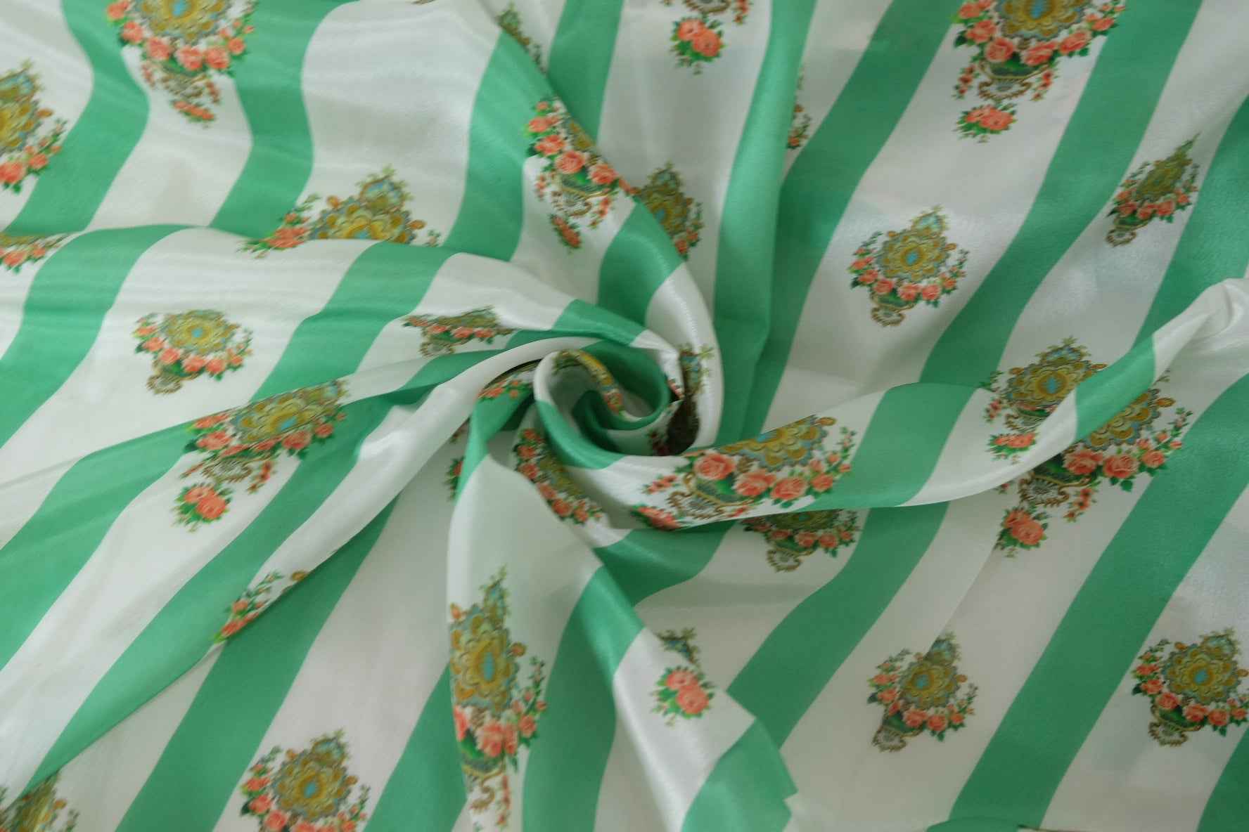 Emerald Stripe Floral Pure Cupro Fabric – 2.2 yd