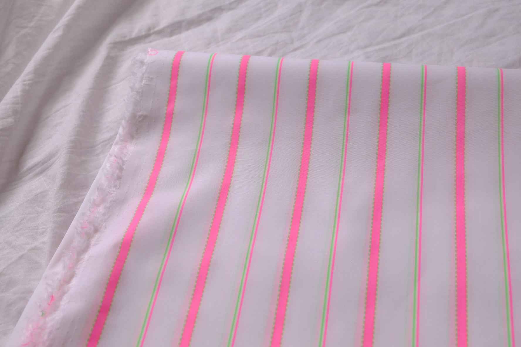 White Neon Stripe Cotton Poplin Fabric, Lightweight Crisp Shirting Weight, 2.19 Yards