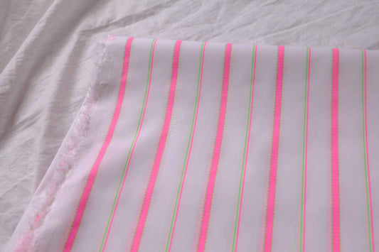 White Neon Stripe Cotton Poplin Fabric, Lightweight Crisp Shirting Weight, 2.19 Yards