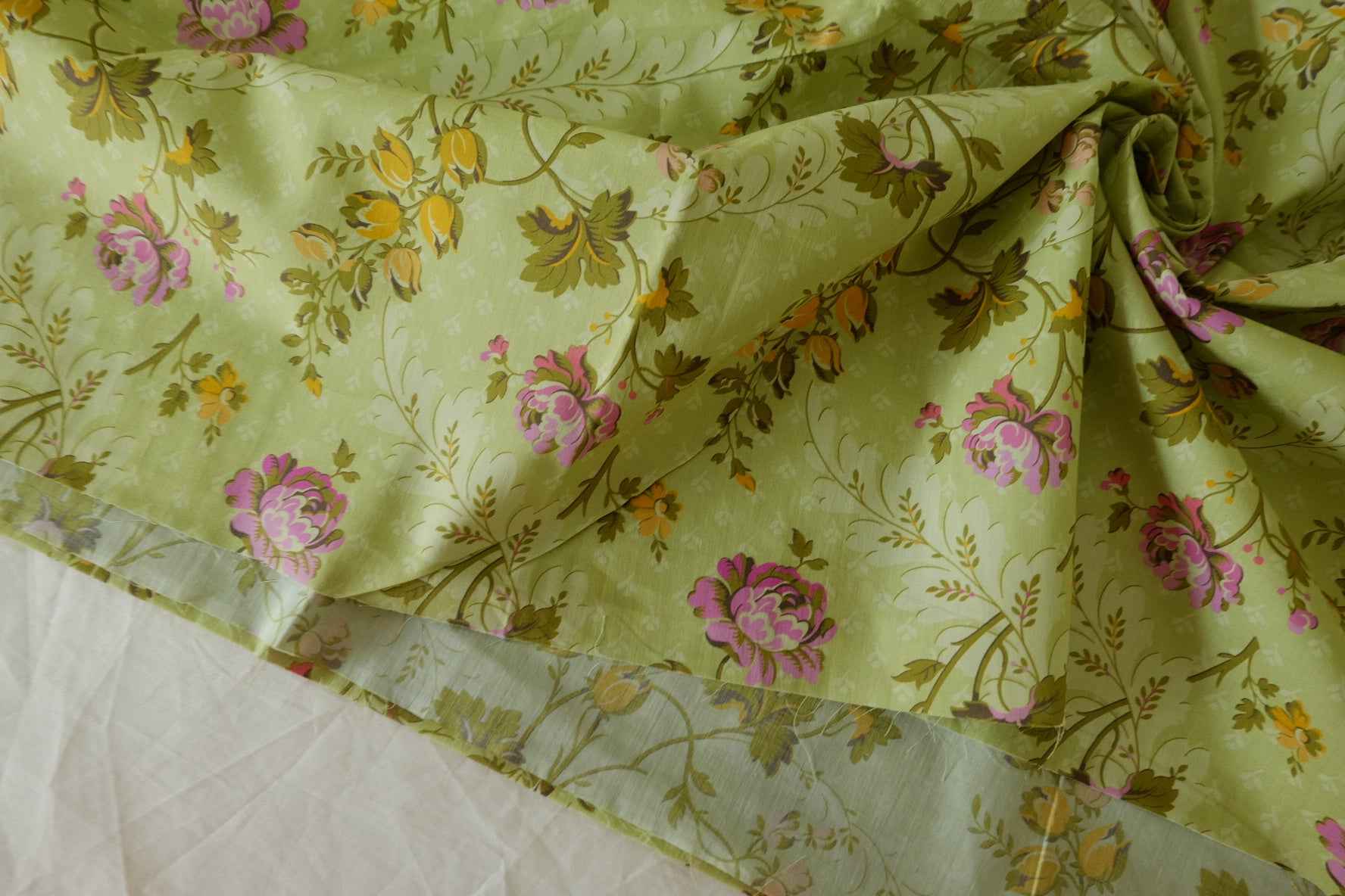 Soft Green Vintage Floral Cotton Lawn Fabric – 2.8 yd