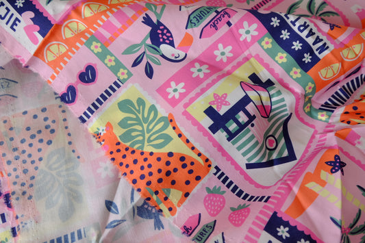 Beach Adventure Postcard Cotton Fabric – 2.2 yd