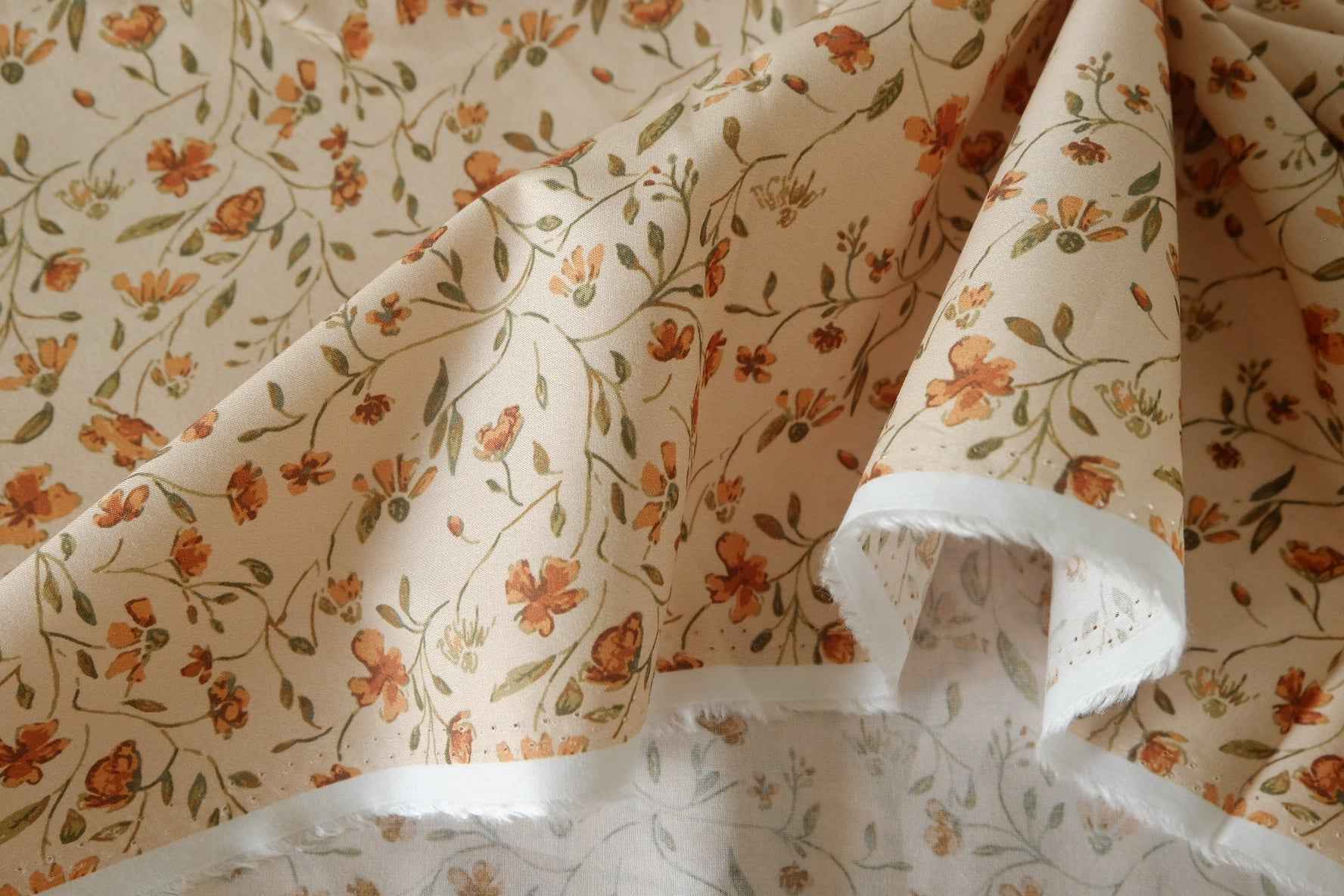 Tiny Orange Floral Cotton Poplin Fabric – 3.3 yd