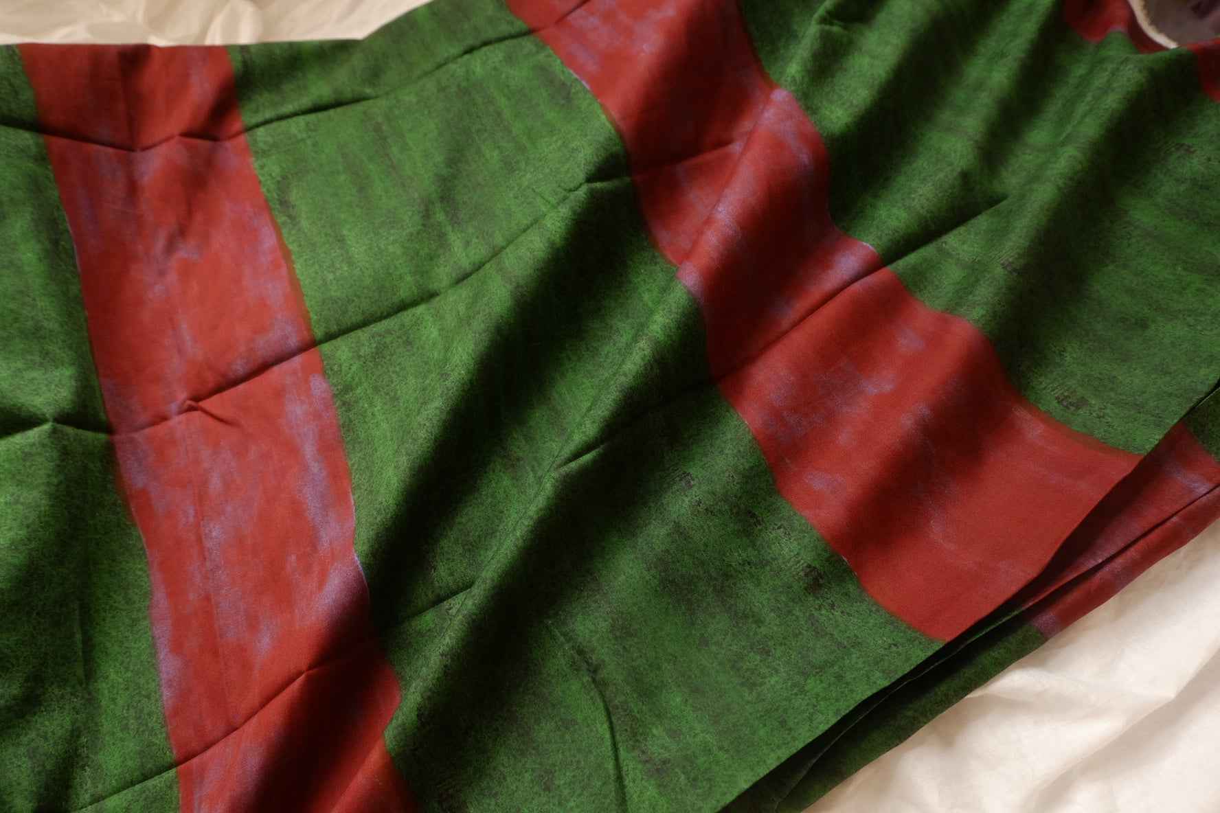 Painterly Green & Rust Stripe 100s Cotton Fabric, Lightweight Blouse Weight, 2.19 Yards