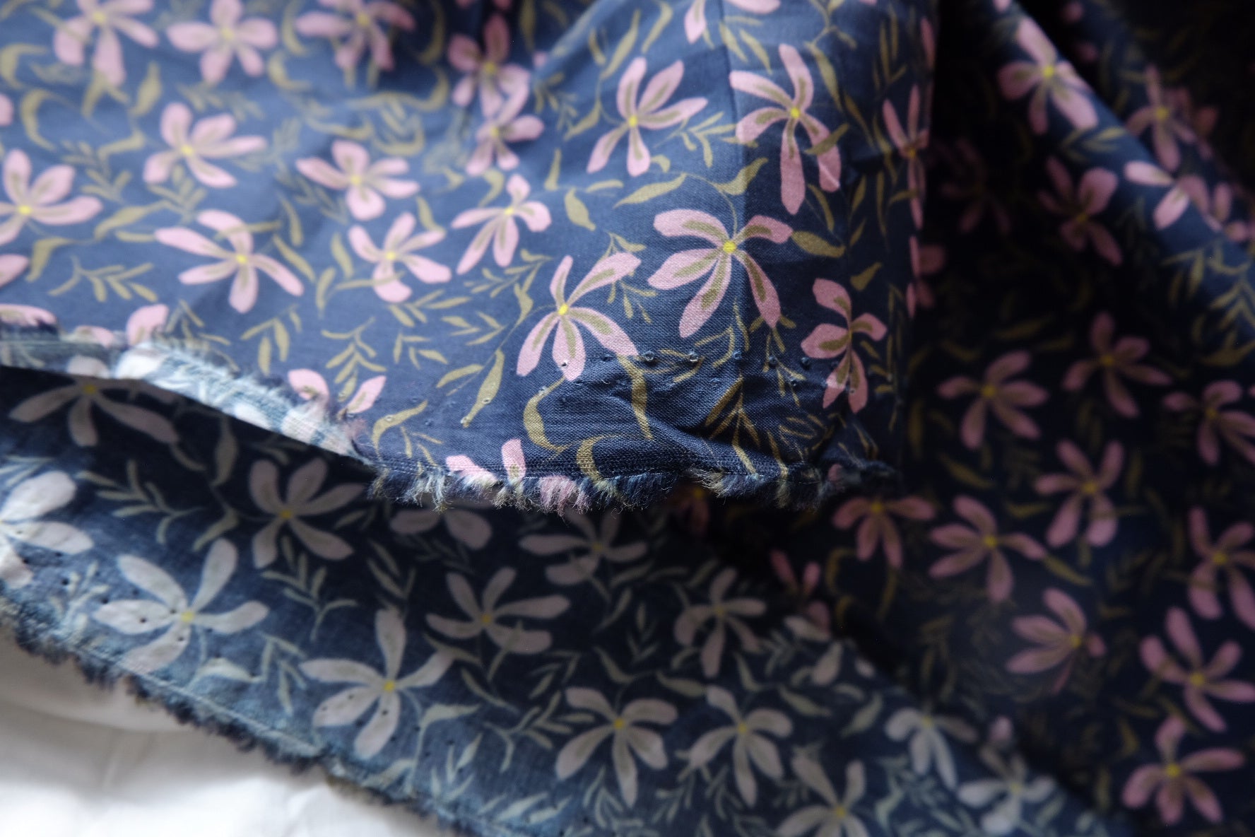 Navy Violet Floral Cotton Lawn Fabric - 3.17 yd