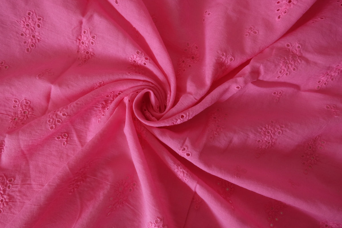 Raspberry Pink Floral Eyelet Cotton – 2.2 Yards