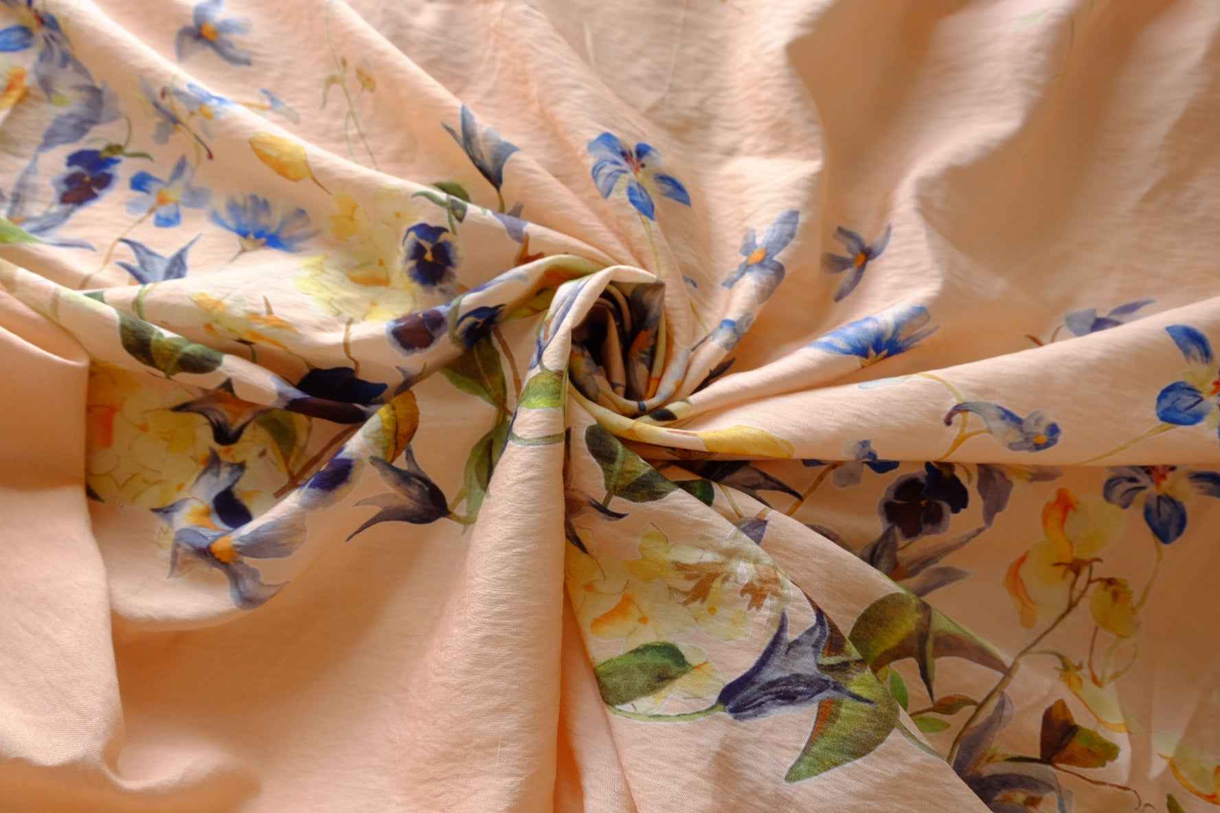 Watercolor Border Floral Tencel Linen Blend Fabric - 2.41 yd