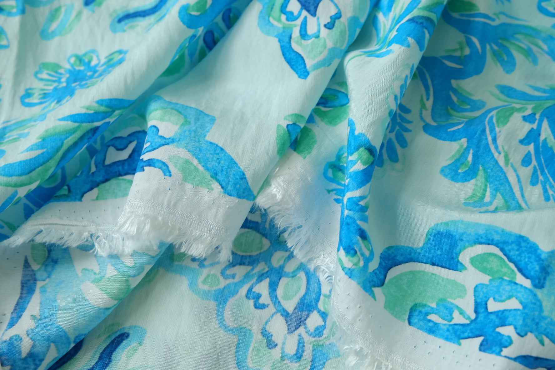 Blue Medallion Tencel Cotton Fabric, Soft Lightweight Fabric, 3.28 Yards