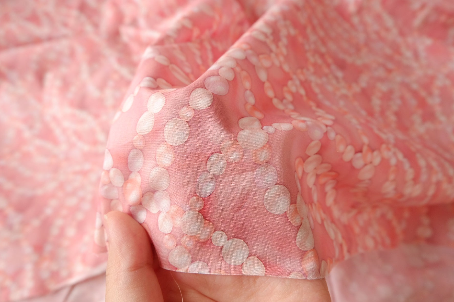 Pink Pearl Print Cotton Lawn Fabric, 1.2 Yards