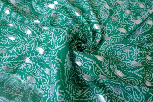Green Metallic Paisley Rayon Challis Fabric - 2.19 yd