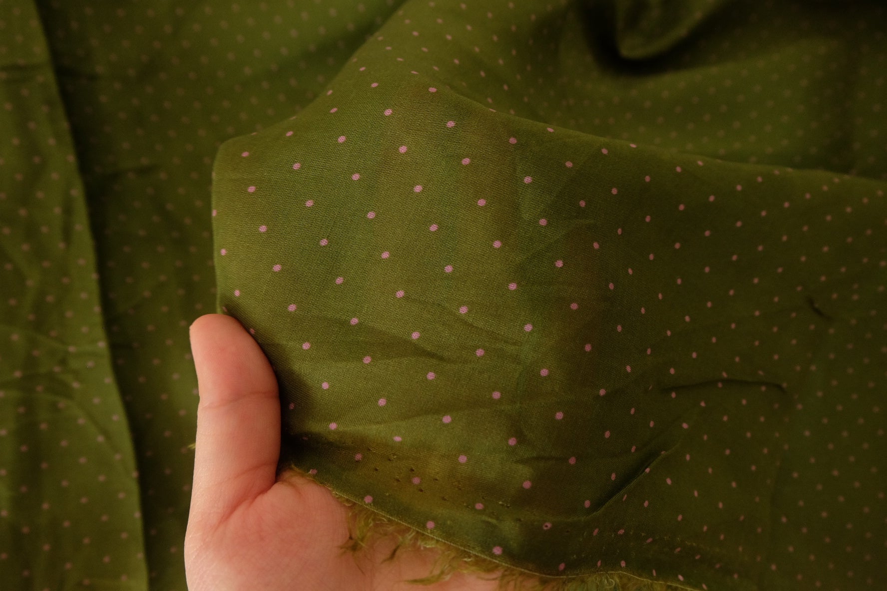 Olive Green Rayon Linen Blend Dot Fabric – 1.5 yd