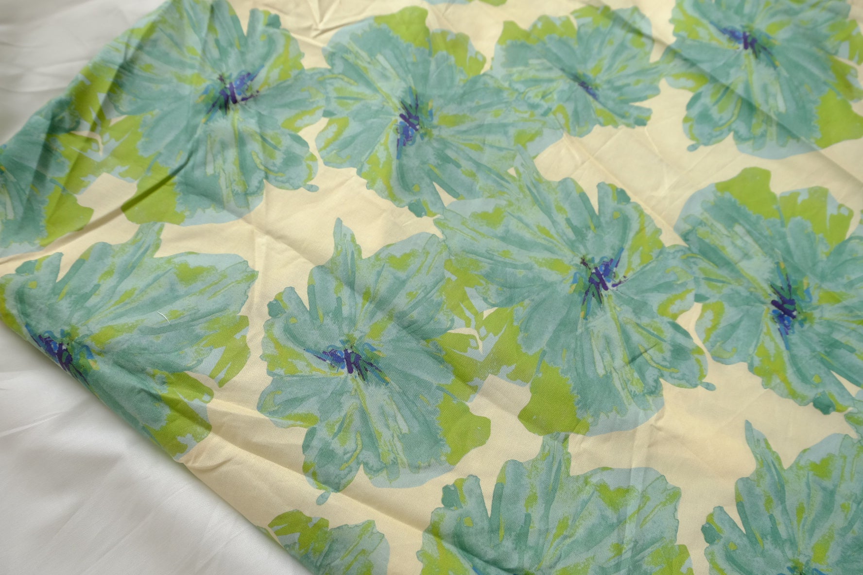 Blue Watercolor Floral Cotton Poplin Fabric - 2.19 yd