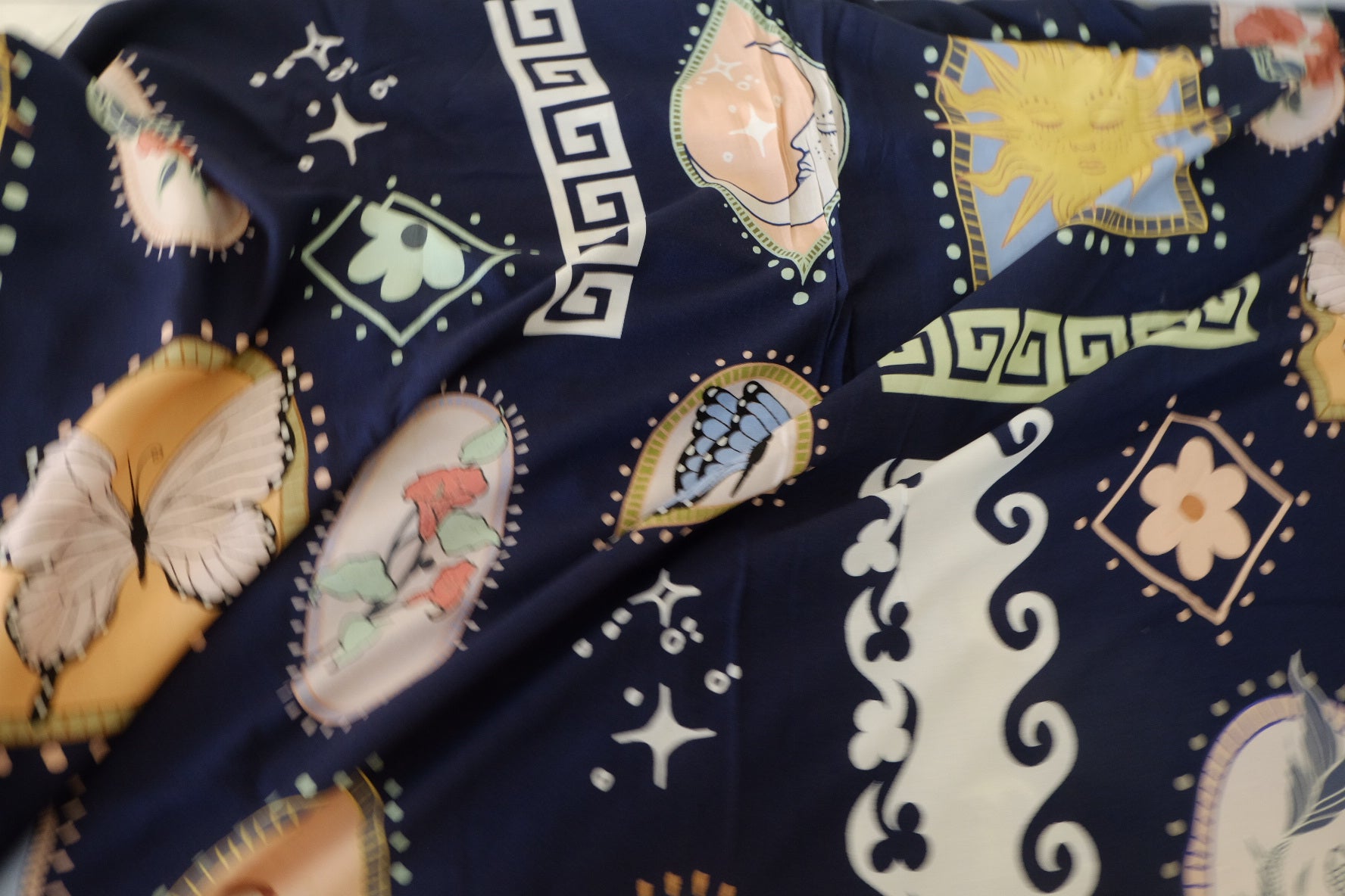 Navy Celestial Butterfly Rayon Challis Fabric – 3.3 yd