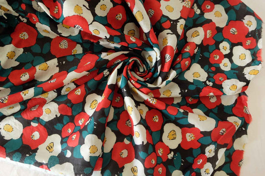 Red Camellia Cotton Voile Fabric – 2.2 yd