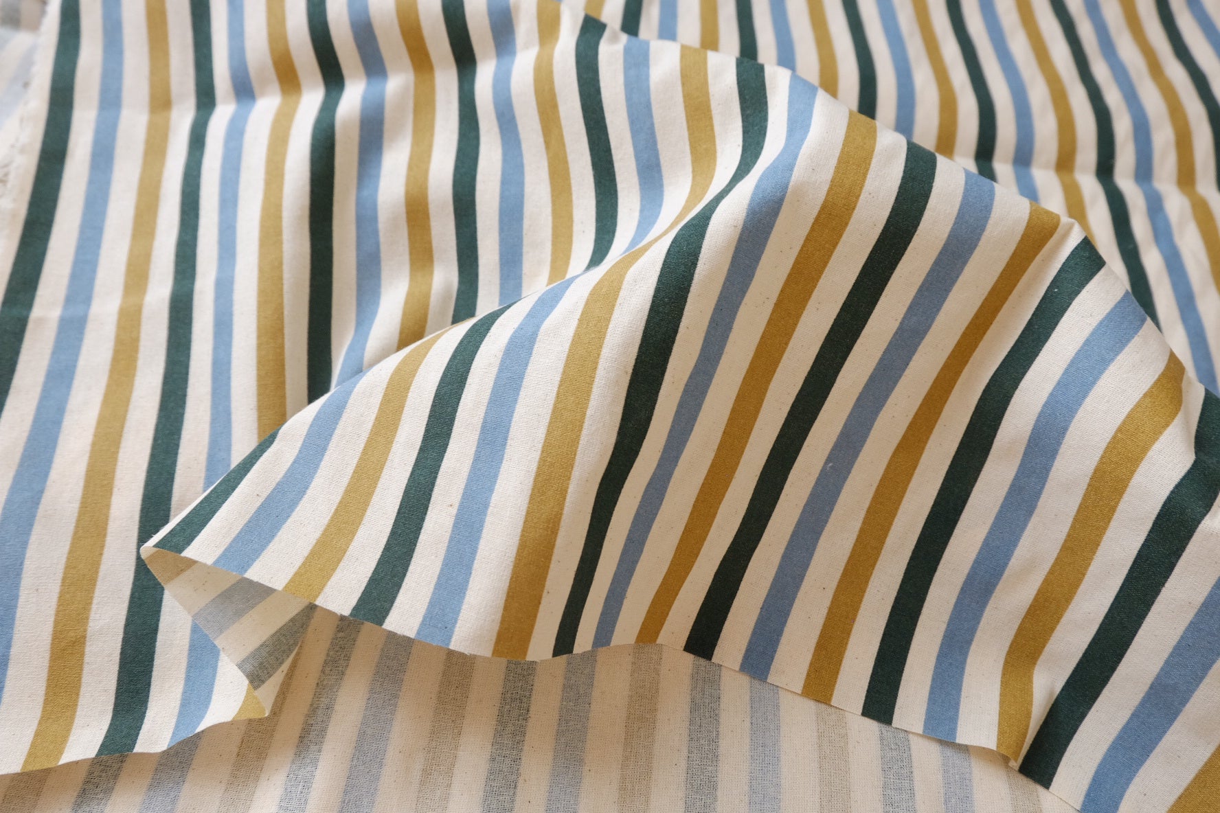 Mustard Blue Utility Stripe Cotton Linen Canvas — 1.64 yd