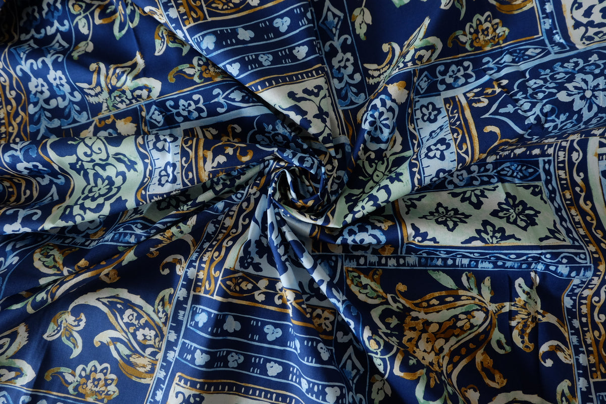 Indigo Tapestry Double Border Cotton Poplin – 2.73 yd