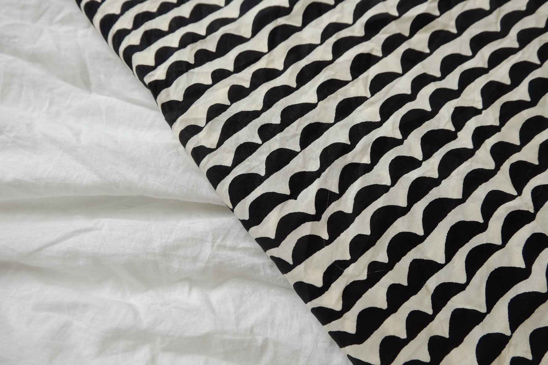 Black Wave Print Textured Cotton Poplin — 2.19 yd Piece