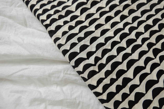 Black Wave Print Textured Cotton Poplin — 2.19 yd Piece