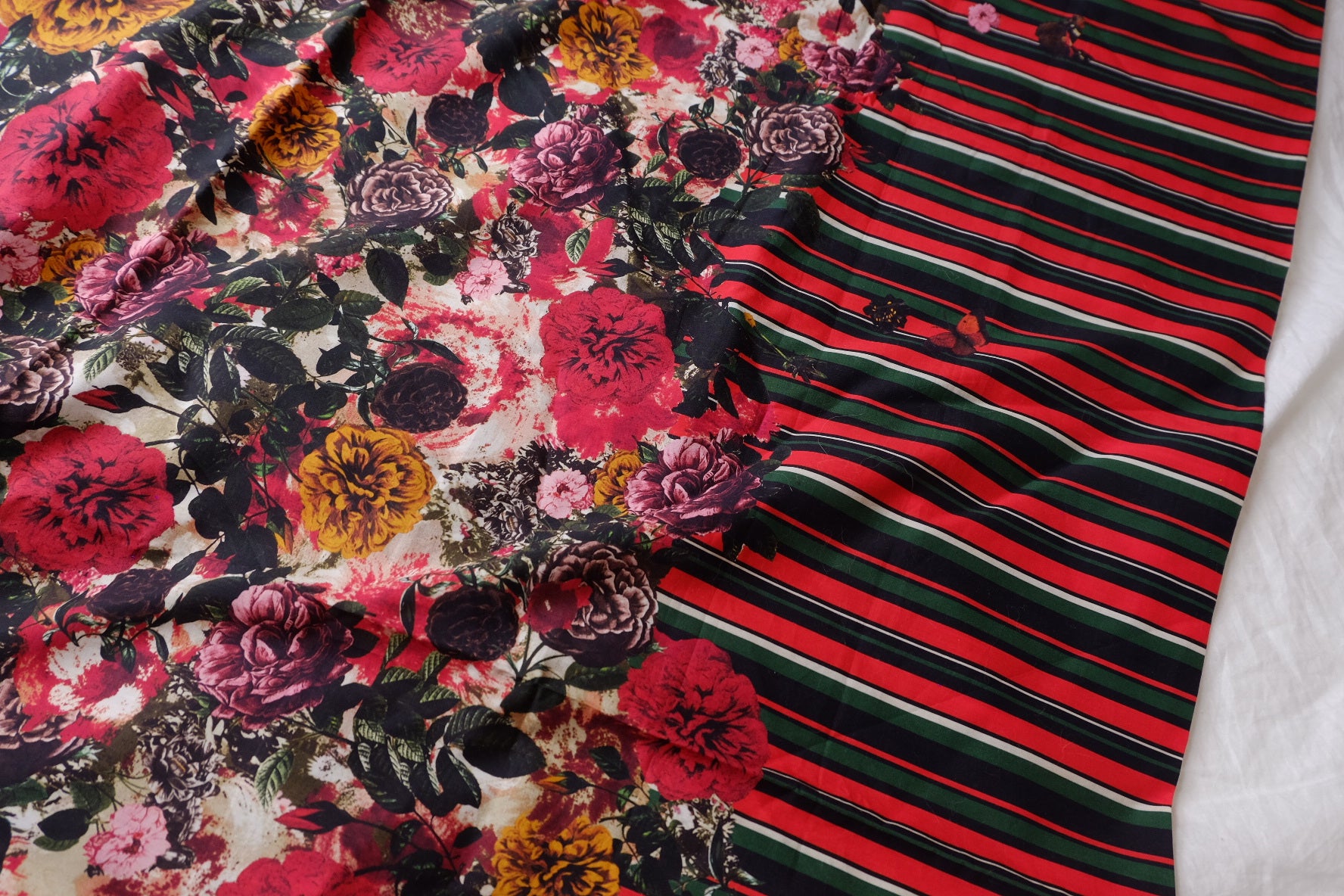 Border Floral & Stripe Silky Cotton Lawn — 2.2yd