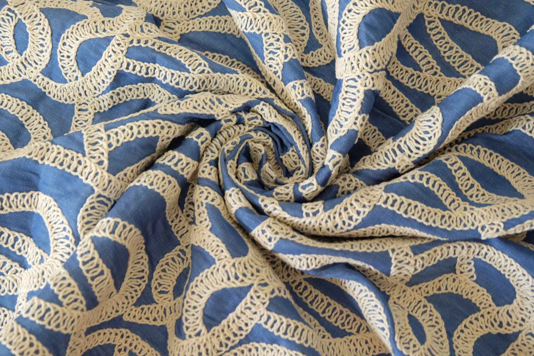 Embroidered Tencel Cotton Denim Fabric – 1.5 yd