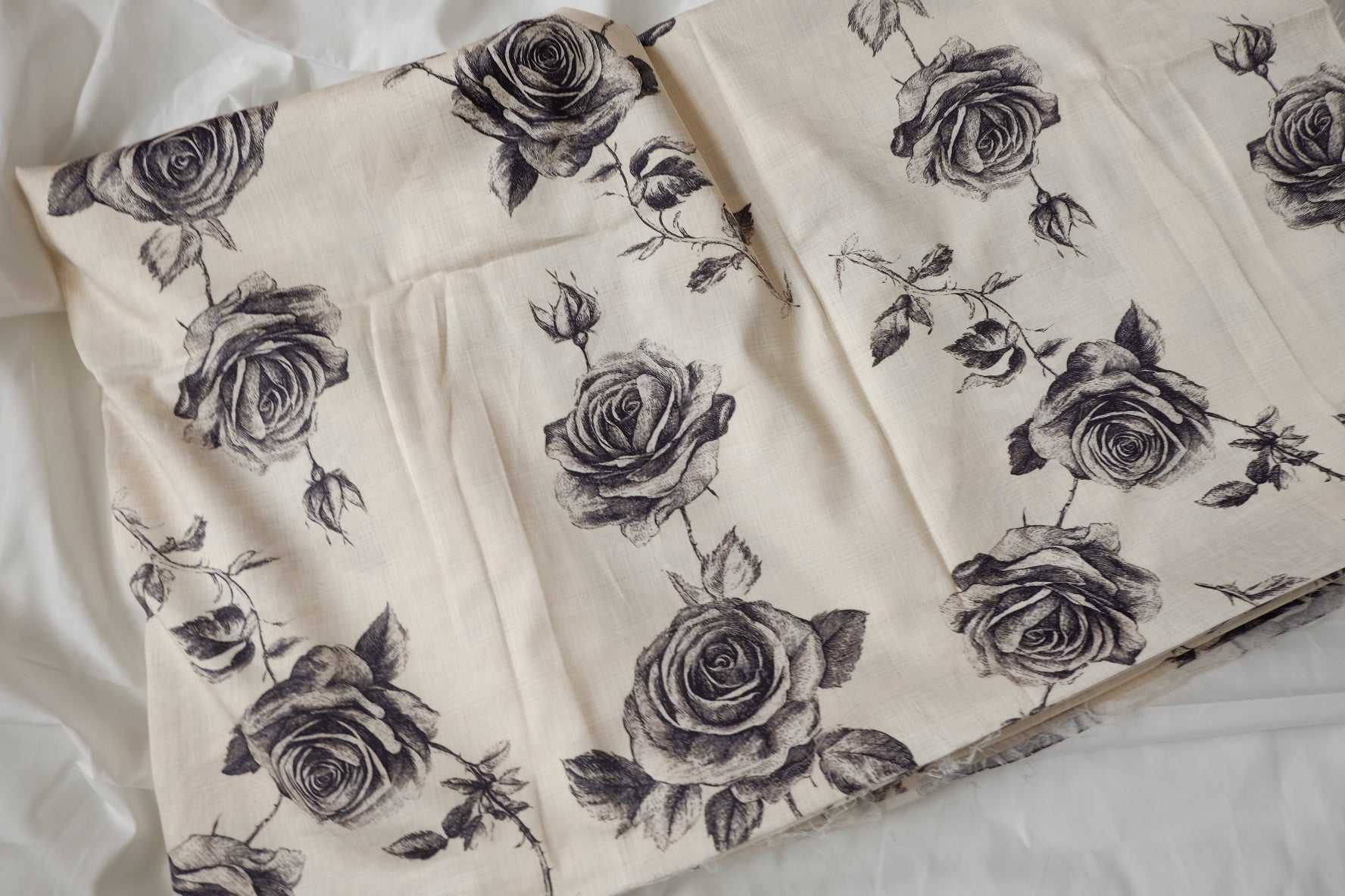 Black Rose Stretch Cotton Sateen Fabric - 3.28 yd