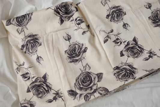 Black Rose Stretch Cotton Sateen Fabric - 3.28 yd