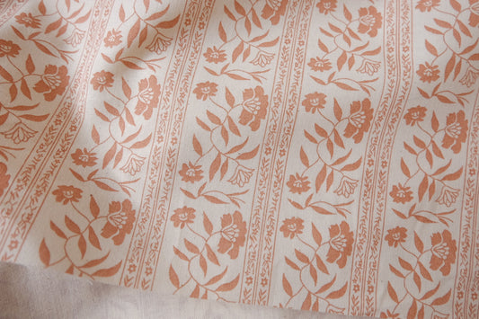 Peach Floral Stripe Linen Cotton, 1.64 Yards