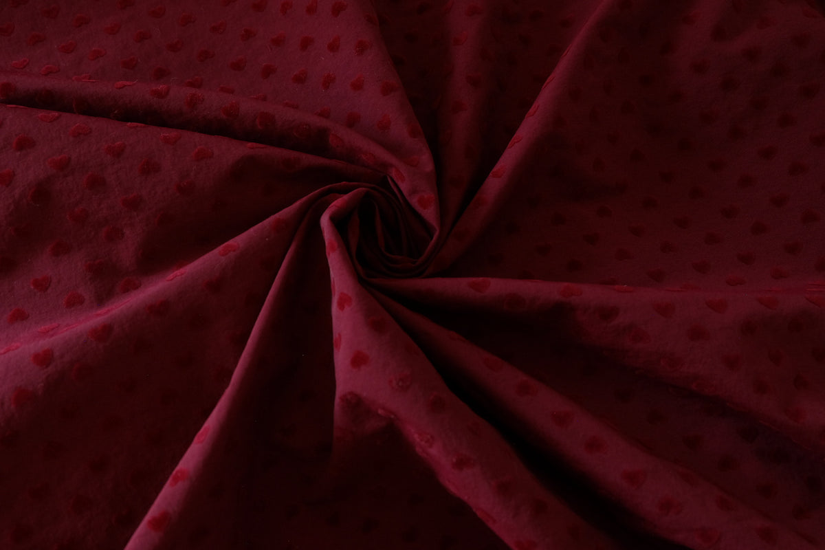 Burgundy Velvet Hearts – Flocked Nylon Fabric | 2.2 Yards