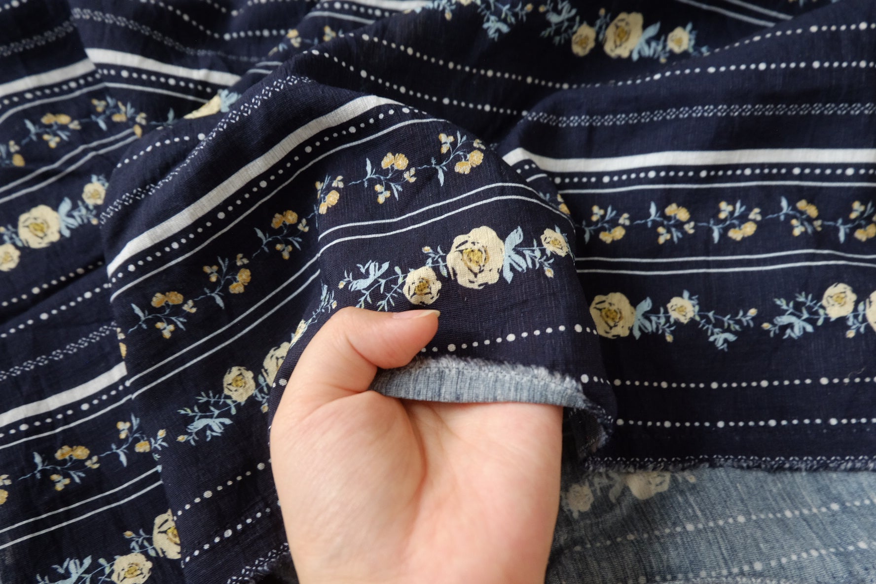 Floral Stripe Tencel Linen Blend Fabric – Soft Drapey Dress Fabric (1.97 yards)