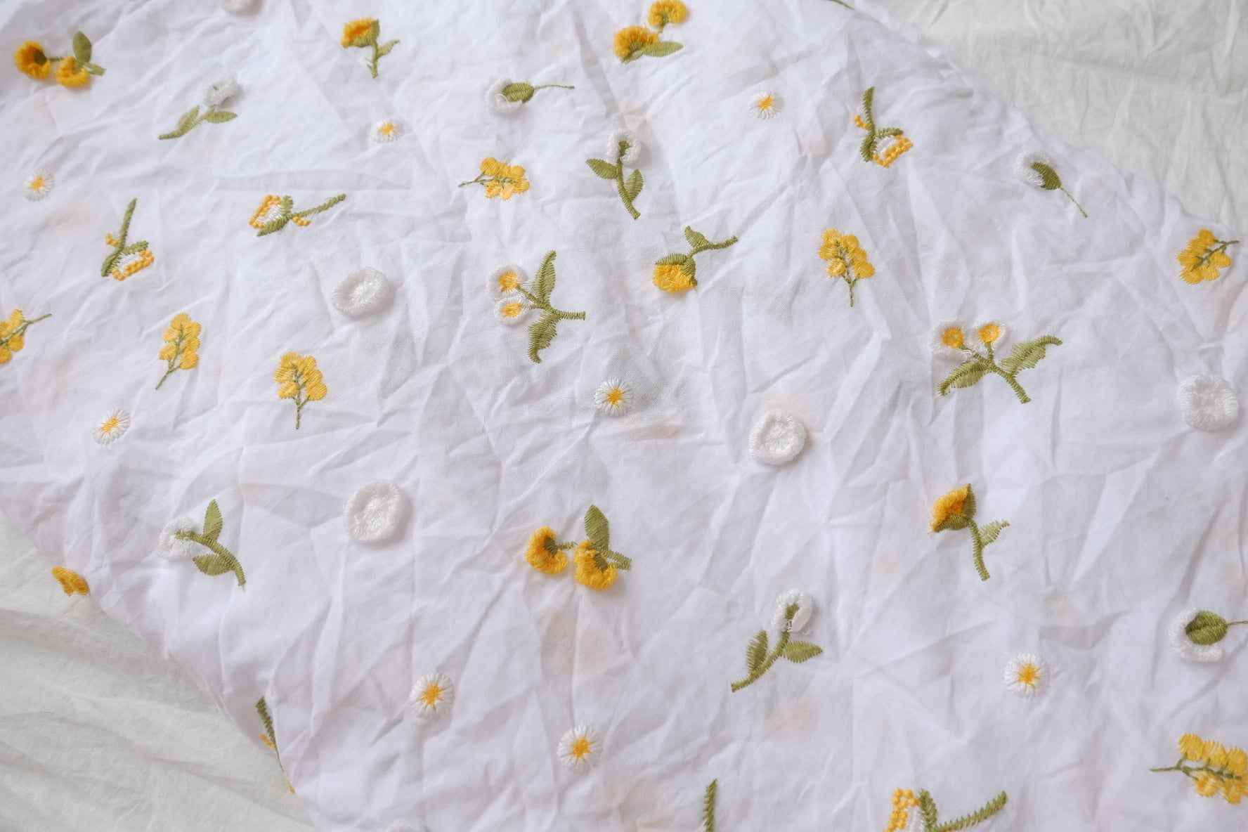 Soft White Embroidered Cotton Fabric - 2.62 yd