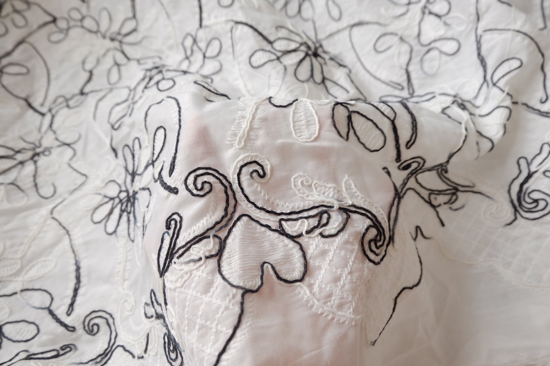 Graphic Floral Embroidered Cotton Fabric, Structured Midweight, 1.7 Yards