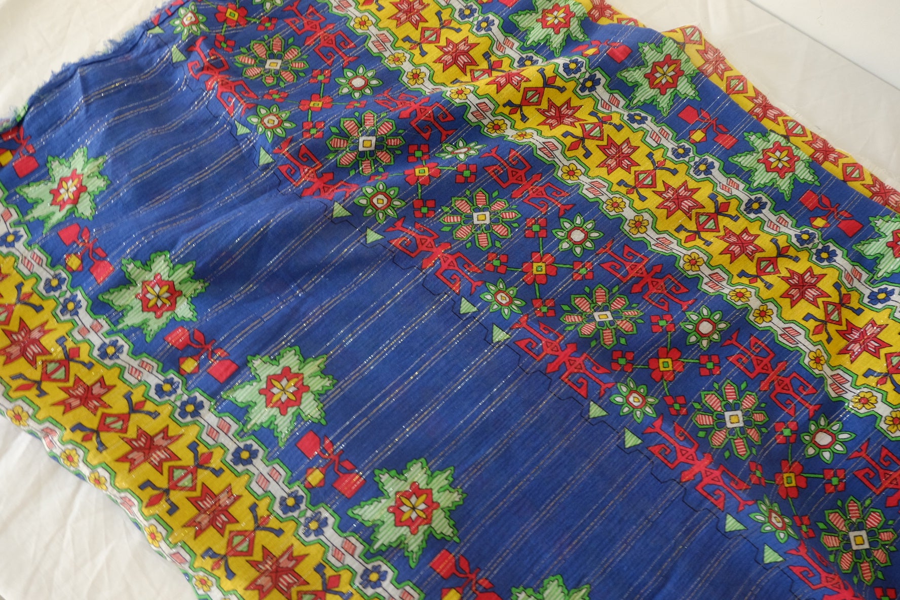 Metallic Thread Folk Print Cotton Fabric – 2 yd